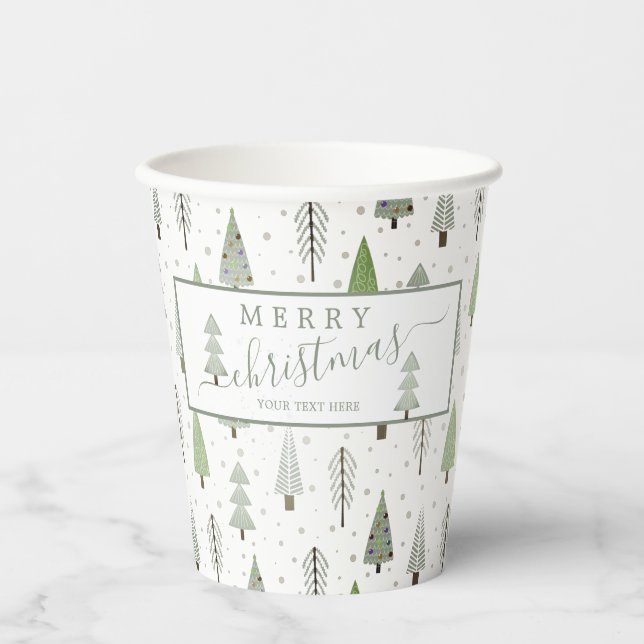 Modern Christmas Trees Script MERRY CHRISTMAS Paper Cups (Front)