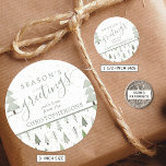 Modern Christmas Trees SEASONS GREETINGS Sage Classic Round Sticker<br><div class="desc">Modern abstract Christmas trees and forest trees and winter snow patterns in sage green and white with the greeting SEASON'S GREETINGS and personalized with your name or custom text. Contact the designer via Zazzle Chat or makeitaboutyoustore@gmail.com if you'd like this design modified, on another product or would like coordinating items....</div>
