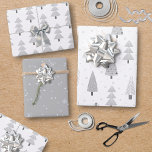 Modern Christmas Trees Silver Grey Pattern Trio Wrapping Paper Sheet<br><div class="desc">A collection of coordinated giftwrap sheets featuring modern abstract Christmas and forest trees and winter snow patterns in colours of silver, grey and white. Contact the designer BEFORE ORDERING via Zazzle Chat or makeitaboutyoustore@gmail.com for design modifications, assistance with personalizing or transferring the design to another product or would like coordinating...</div>