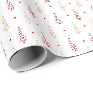 Modern Christmas Trees & Stars Holiday Wrapping Paper
