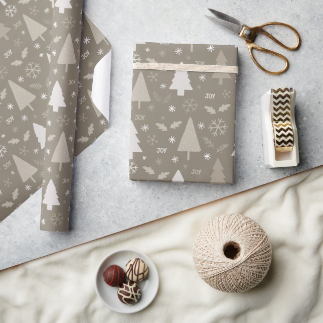 Modern Christmas Trees Taupe Wrapping Paper (Crafts)