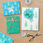 Modern Christmas Trees Turquoise Blue Pattern Trio Wrapping Paper Sheet<br><div class="desc">A collection of 3 coordinated modern abstract Christmas and forest trees and winter snow and snowflake patterns in trendy tropical, coastal colours of turquoise, teal, blue and white. ASSISTANCE: For help with design modification or personalization, colour change, resizing, transferring the design to another product or if you would like coordinating...</div>