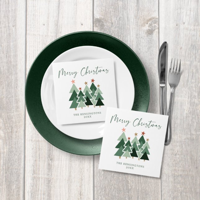 Modern Christmas Trees Typography Napkin (Creator Uploaded)