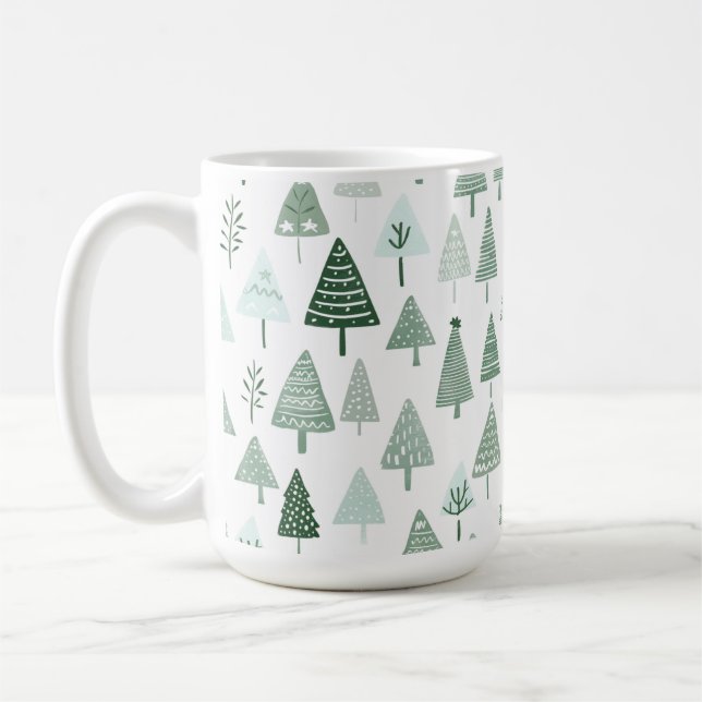 Modern Christmas Trees White and green Coffee Mug (Left)