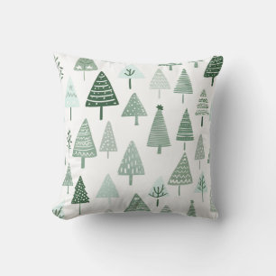 Modern Christmas Trees White and green Throw Pillow