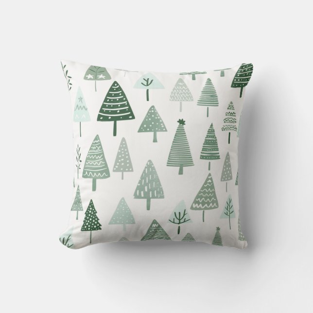 Modern Christmas Trees White and green Throw Pillow (Front)