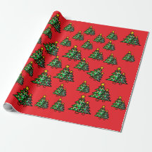Modern Christmas Trees Wrapping Red Paper