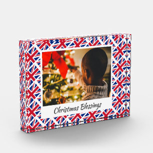 Modern Christmas UNION JACK Customized Keepsake Photo Block