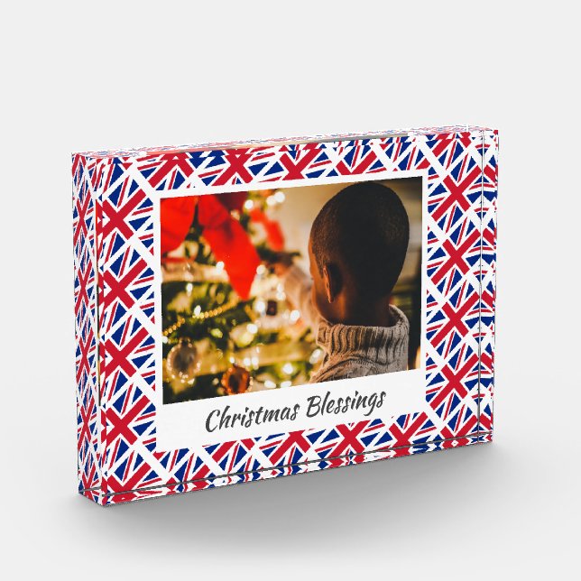 Modern Christmas UNION JACK Customized Keepsake Photo Block (Left)