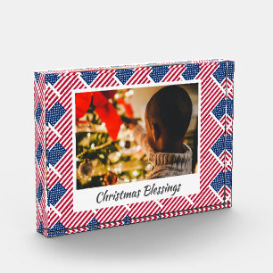 Modern Christmas USA FLAG Customized Keepsake Photo Block