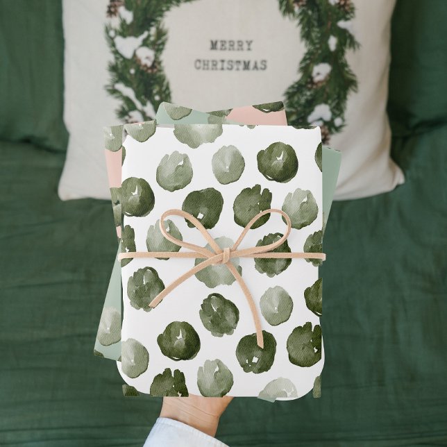 Modern Christmas Watercolor Green Dots Wrapping Paper Sheet (Creator Uploaded)
