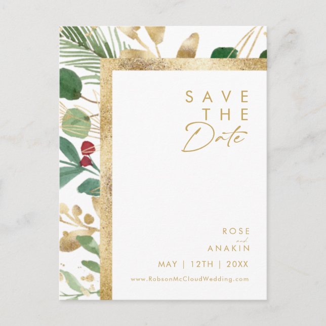 Modern Christmas | White Save The Date Postcard (Front)