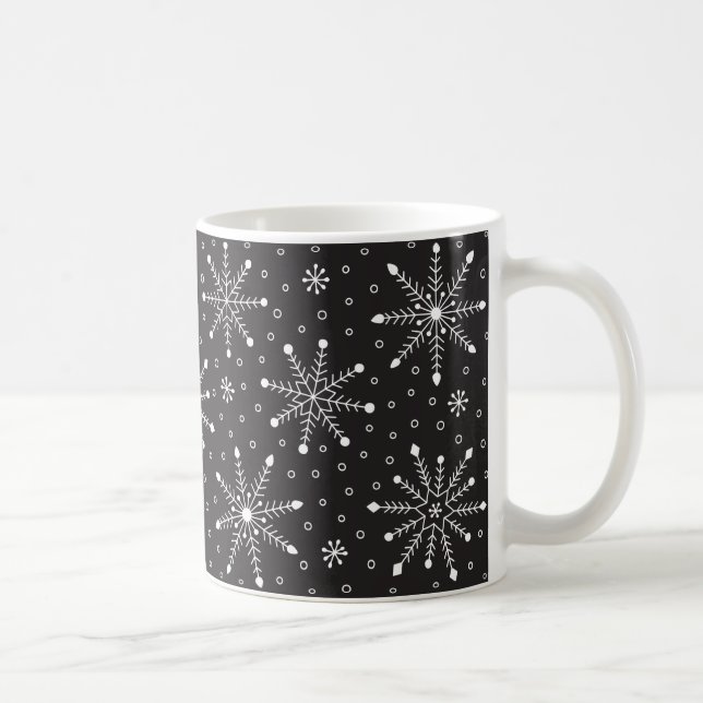 Modern Christmas White Snowflake & Black night sky Coffee Mug (Right)