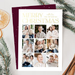 Modern Christmas Wine 9 Photo Collage Foil Holiday Card<br><div class="desc">Modern Christmas photo card featuring "Merry Christmas" displayed at the top of the design in trendy gold foil lettering with a white background. A photo collage of 9 photos is shown below in a grid-style layout. Personalize the multi-photo Christmas card with your family name. The foil card reverses to display...</div>