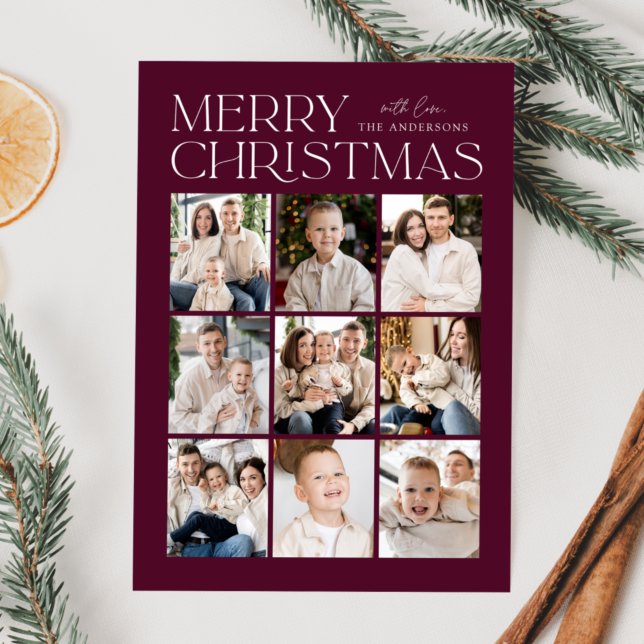 Modern Christmas Wine 9 Photo Collage Holiday Card (Creator Uploaded)
