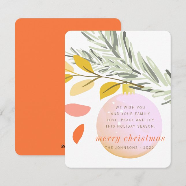 Modern Christmas Winter Snow Ornament on Pine Holiday Card (Front/Back)