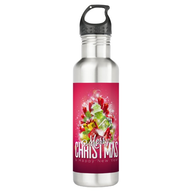 Modern Christmas Wrapped Presents & Tree - Festive 710 Ml Water Bottle (Front)