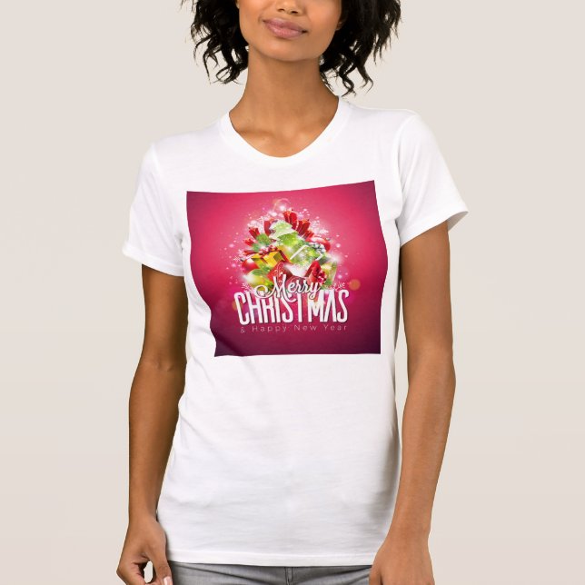 Modern Christmas Wrapped Presents & Tree - Festive T-Shirt (Front)