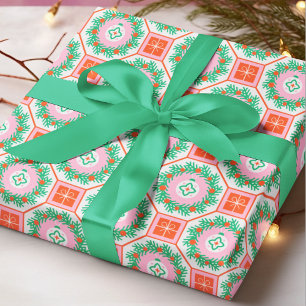 Modern Christmas Wreath Gift Geometric Pattern Wrapping Paper