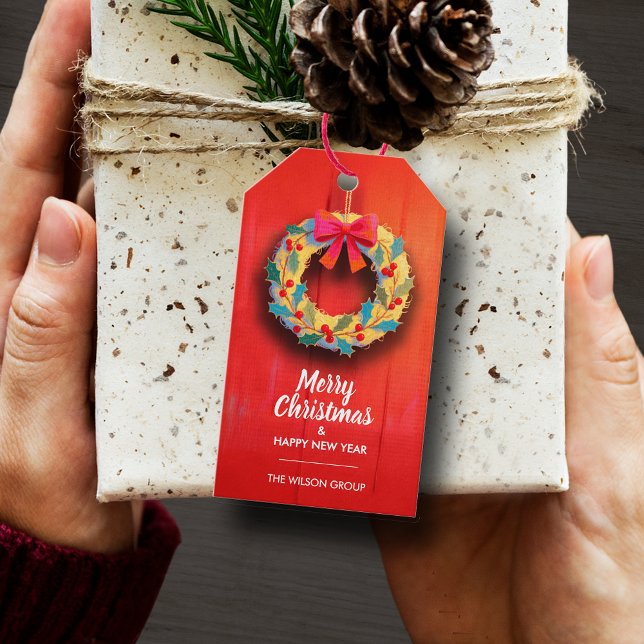 Modern Christmas Wreath  Gift Tags (Modern wreath Merry Christmas & Happy New Year favor gift tags)