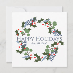 Modern Christmas Wreath Square Holiday Card 