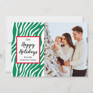 Modern Christmas Zebra Stripe Custom Photo Holiday Card