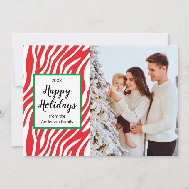 Modern Christmas Zebra Stripe Custom Photo Holiday Card (Front)