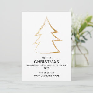 Modern Christmast Tree Business Logo White Holiday Card