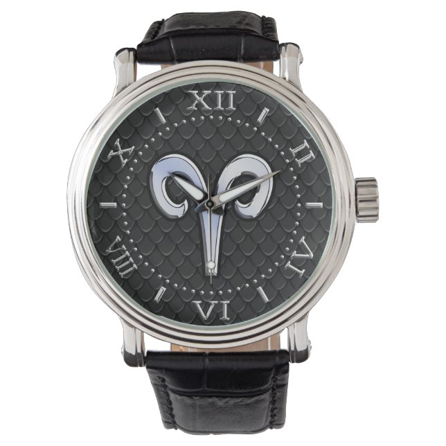 Modern Chrome Like Aries Zodiac Sign Dial Watch (Front)