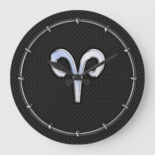 Modern Chrome Like Aries Zodiac Sign Large Clock