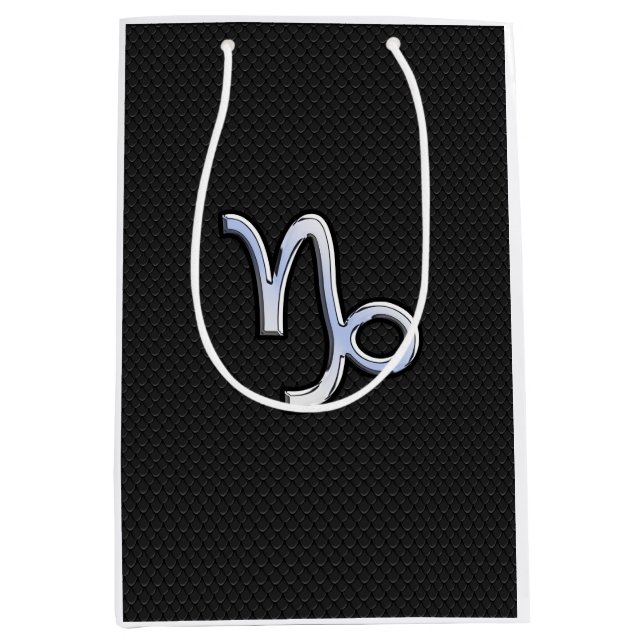 Modern Chrome like Capricorn Sign on Snake style Medium Gift Bag (Front)