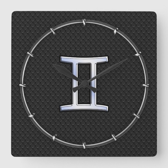 Modern Chrome Like Gemini Zodiac Sign Square Wall Clock (Front)