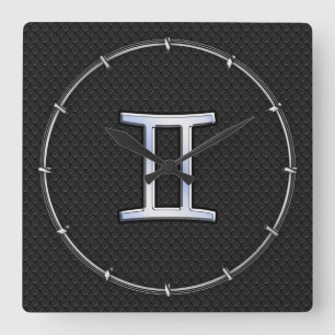 Modern Chrome Like Gemini Zodiac Sign Square Wall Clock