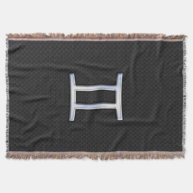 Modern Chrome Like Gemini Zodiac Symbol Throw Blanket (Front)