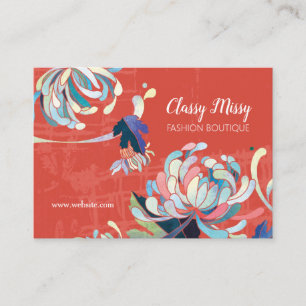 Modern Chrysanthemum Scarlet Red Business Cards