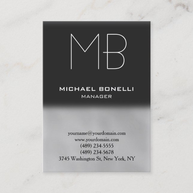 Modern chubby grey monogram business card (Front)