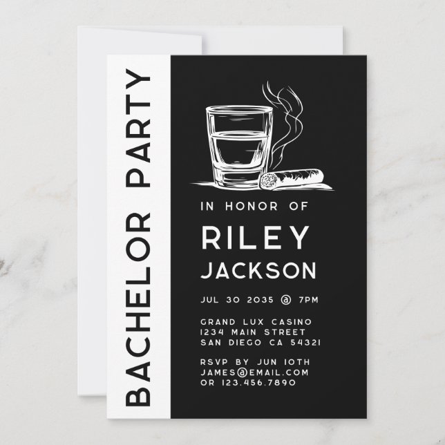 Modern Cigars and Whiskey Bachelor Party  Invitation (Front)
