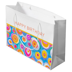 Modern Circle Art HAPPY BIRTHDAY Colorful Happy Large Gift Bag