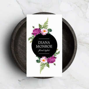 Modern Circle Floral Wreath White Business Card
