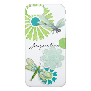 Modern Circle Flowers n Dragonfly Watercolor Art iPhone 8/7 Case