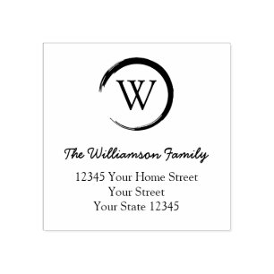 Modern Circle  Monogram Family Name Return Address Rubber Stamp