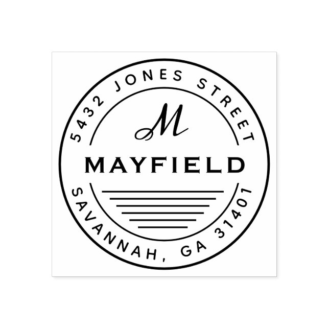 Modern Circle Monogram Round Return Address Rubber Stamp (Imprint)