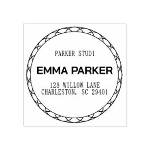 Modern Circle Round Return Address Custom Name Rub Rubber Stamp