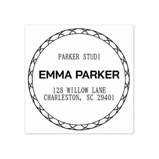 Modern Circle Round Return Address Custom Name Rub Rubber Stamp