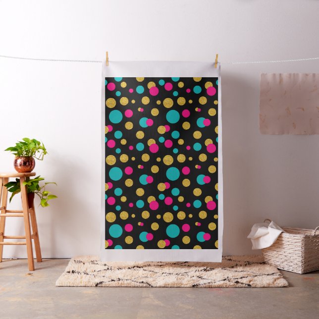 Modern Circles Pattern Gold Glitter pink & Blue Fabric (In Situ)