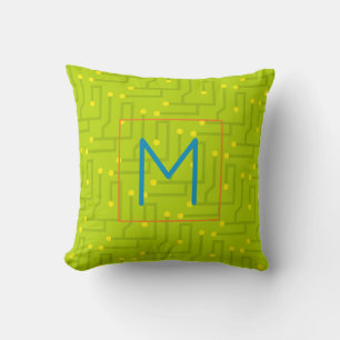 Modern Circuit Board INITIAL Kids Computer Tech Throw Pillow