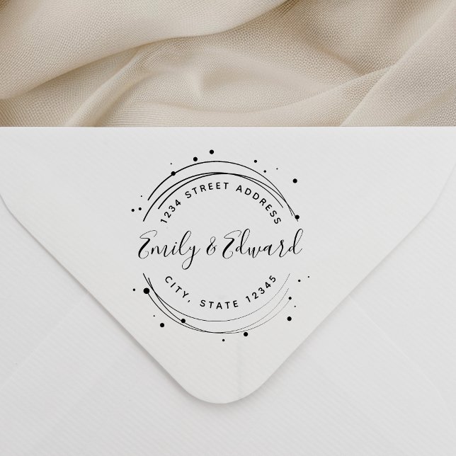 Modern Circular Calligraphy Names Wedding Address Self-inking Stamp (Creator Uploaded)