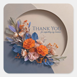 Modern Circular Frame Floral Thank You Square Sticker