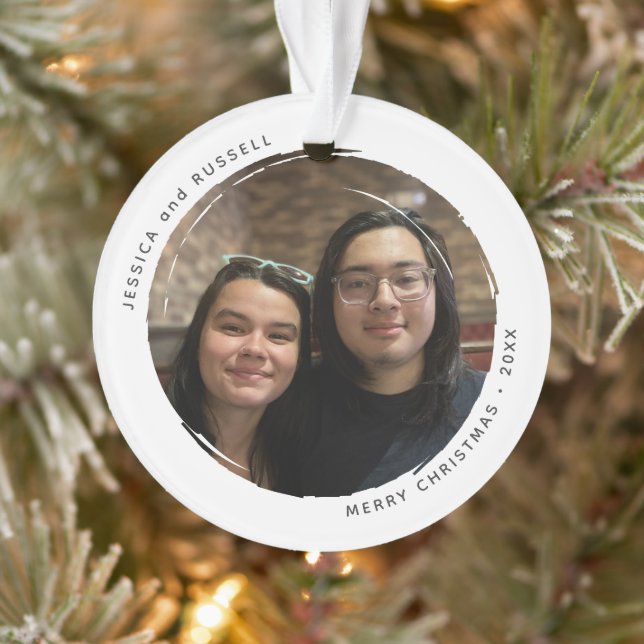 Modern Circular Grunge 2 Photos Acrylic Ornament (Tree)