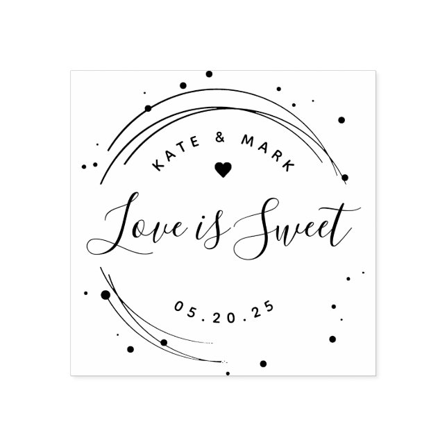 Modern Circular Love is Sweet Wedding Favor Rubber Stamp (Imprint)